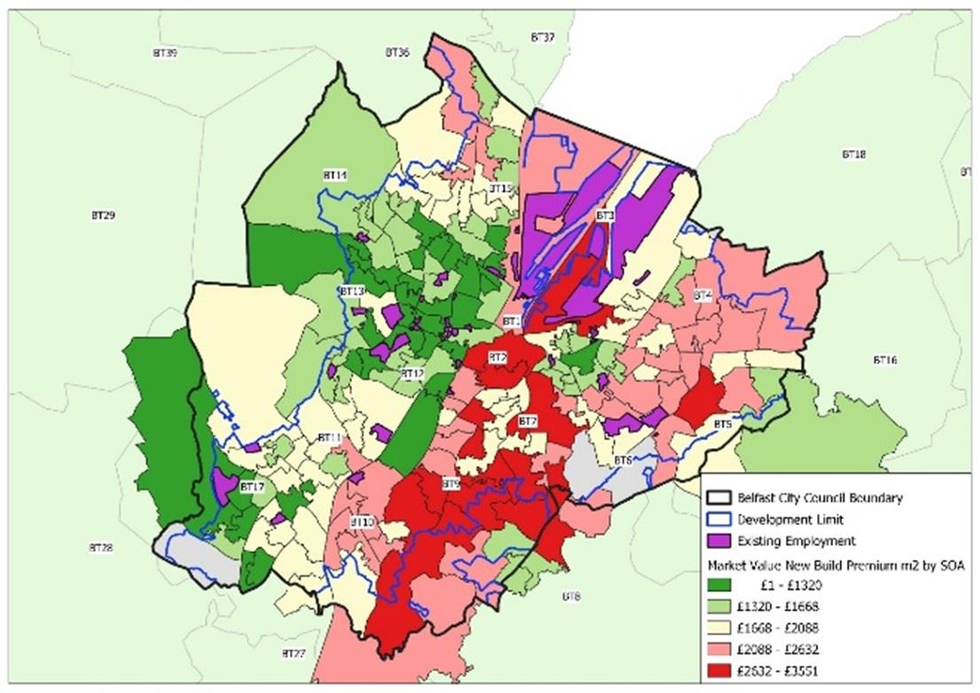 map showing values in Belfast